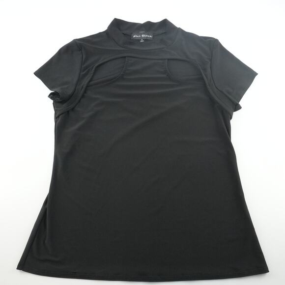 Star Vixen Shirt Womens Medium Black Short Sleeve Mock Neck Cutout Stretch Top - Picture 1 of 11